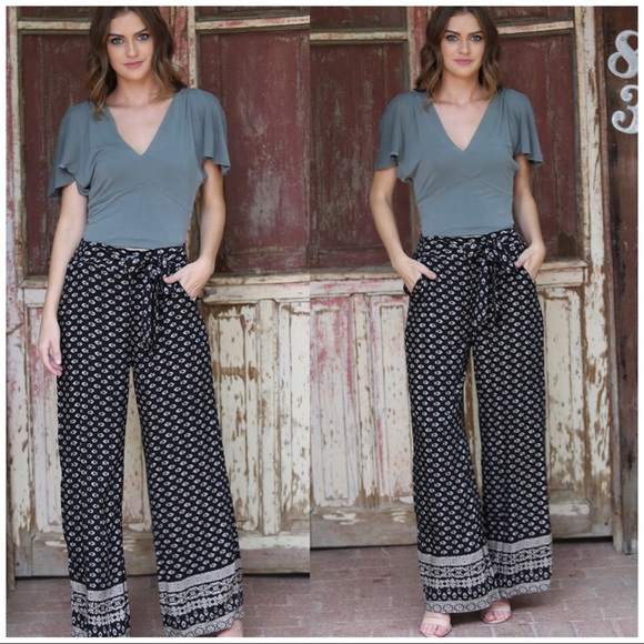 COMFORTABLE WIDE LEG TIE FRONT PANTS - Picture 7 of 12